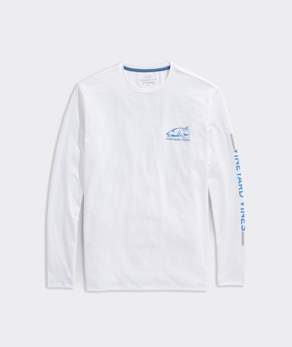 Tops Vineyard Vines Bonefish Catch Long-Sleeve Harbor Performance Tee Hombre Blancos | WML-823715