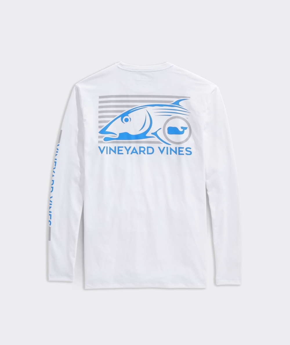 Tops Vineyard Vines Bonefish Catch Long-Sleeve Harbor Performance Tee Hombre Blancos | WML-823715