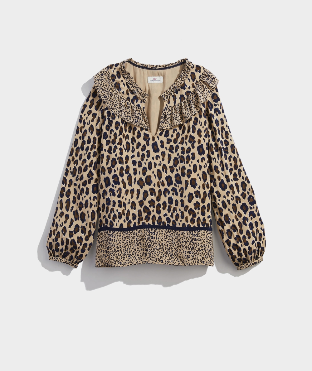 Tops Vineyard Vines Cheetah Print Ruffled Top Mujer Cheetah - Cappuccino | ANV-582973