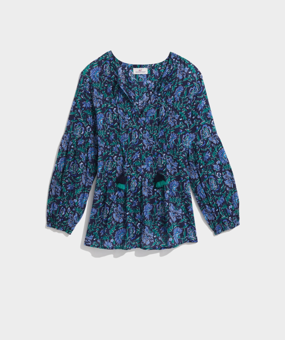 Tops Vineyard Vines Floral Plisado Top Mujer Azules | XYT-739612