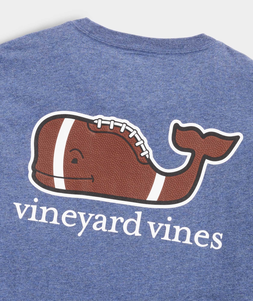 Tops Vineyard Vines Long-Sleeve Football Whale Pocket Tee Hombre Azules | HVG-930512