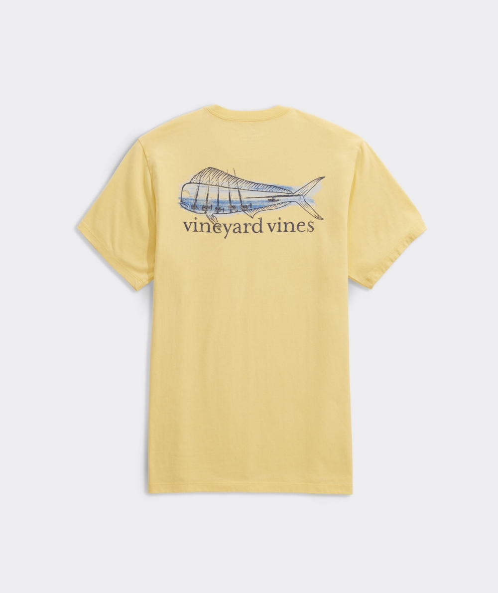 Tops Vineyard Vines Painted Mahi Fishing Corta-Sleeve Pocket Tee Hombre Sunny | VGM-136809