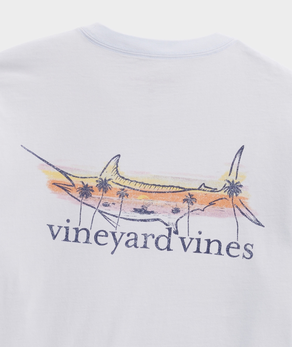 Tops Vineyard Vines Painted Marlin Sunset Corta-Sleeve Pocket Tee Hombre Ice Water | CNA-954273