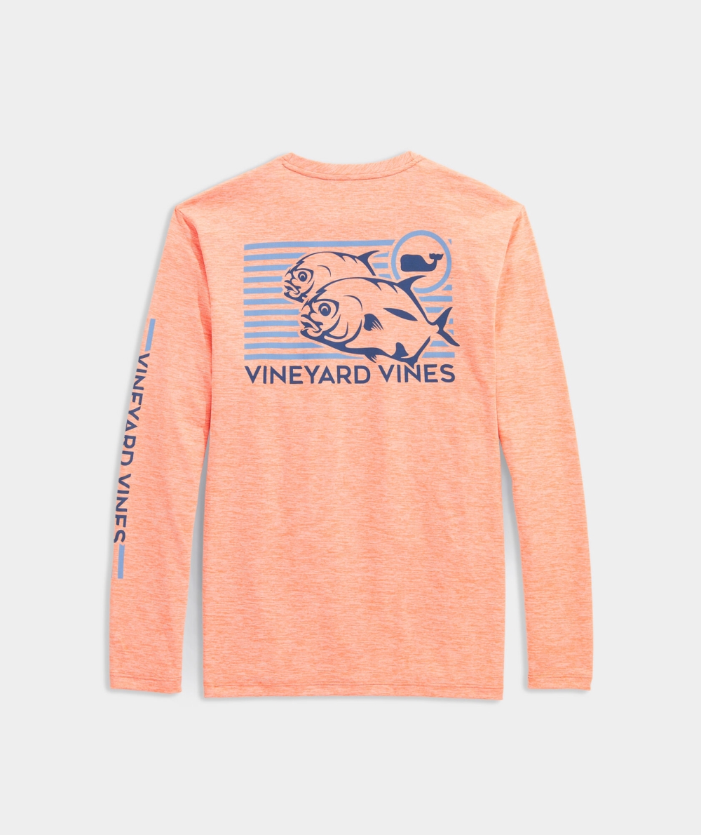 Tops Vineyard Vines Permit Catch Long-Sleeve Harbor Performance Tee Hombre Toucan Heather | DHY-307296