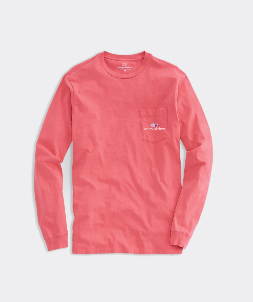 Tops Vineyard Vines Tailgate Whale Long-Sleeve Pocket Tee Hombre Rojos | TPM-819706