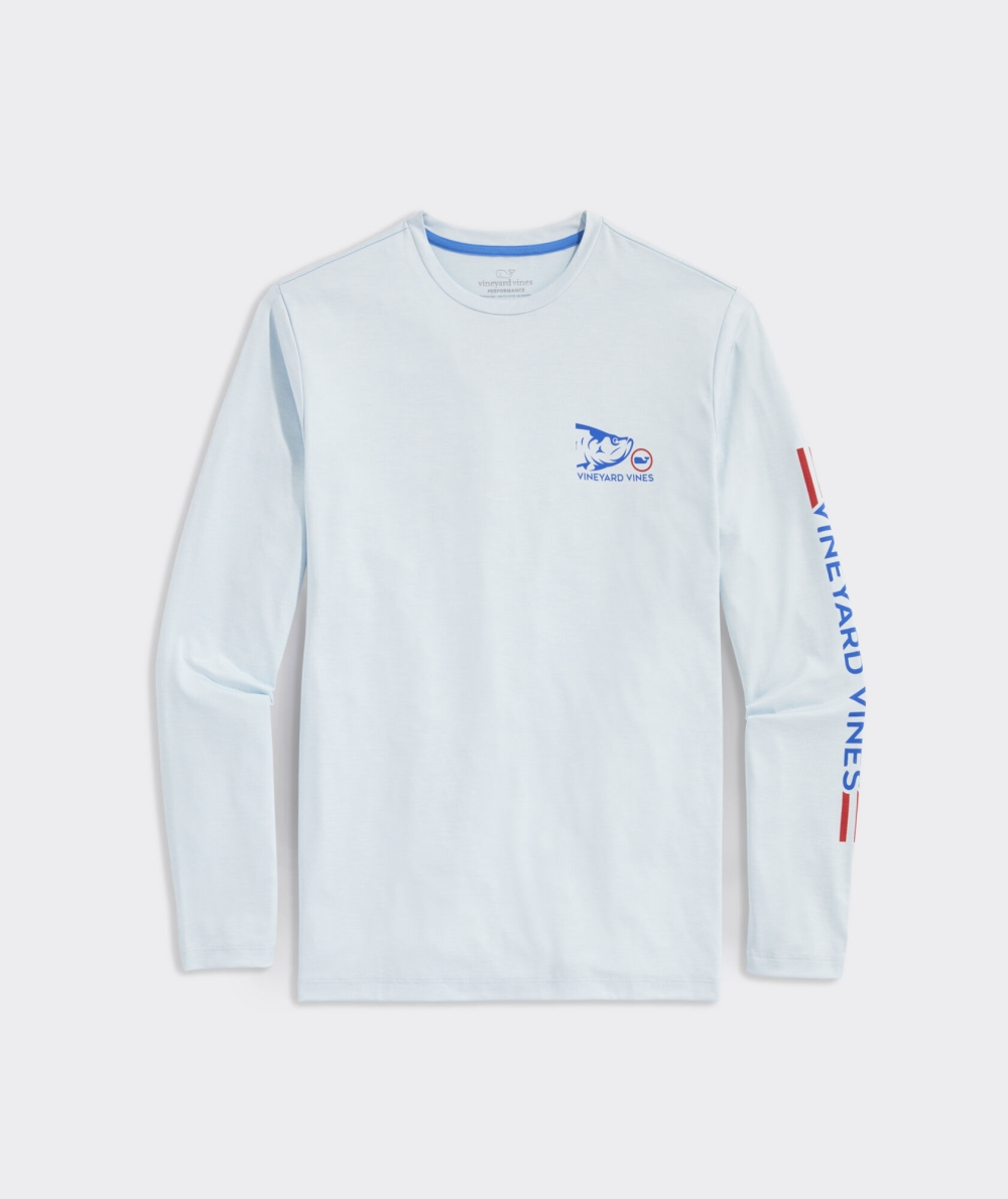 Tops Vineyard Vines Tarpon Catch Long-Sleeve Harbor Performance Tee Hombre Ice Water Heather | CFO-980475