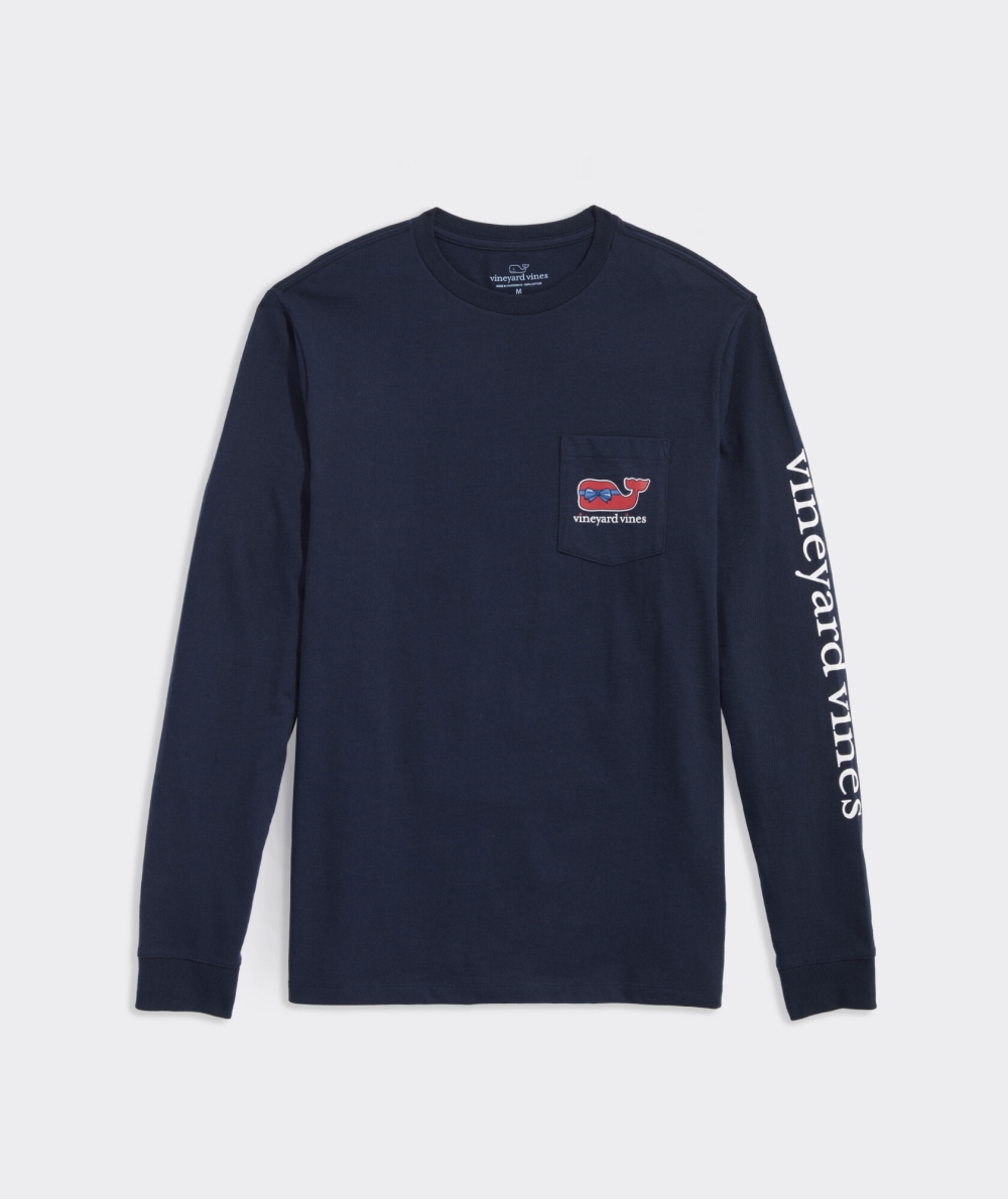 Tops Vineyard Vines Valentine's Day Chocolate Whale Box Long-Sleeve Pocket Tee Hombre Azul Marino | SCG-830156