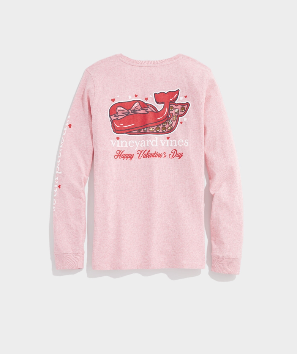 Tops Vineyard Vines Whale Chocolate Box Long-Sleeve Pocket Tee Mujer Rosas | QPT-210389