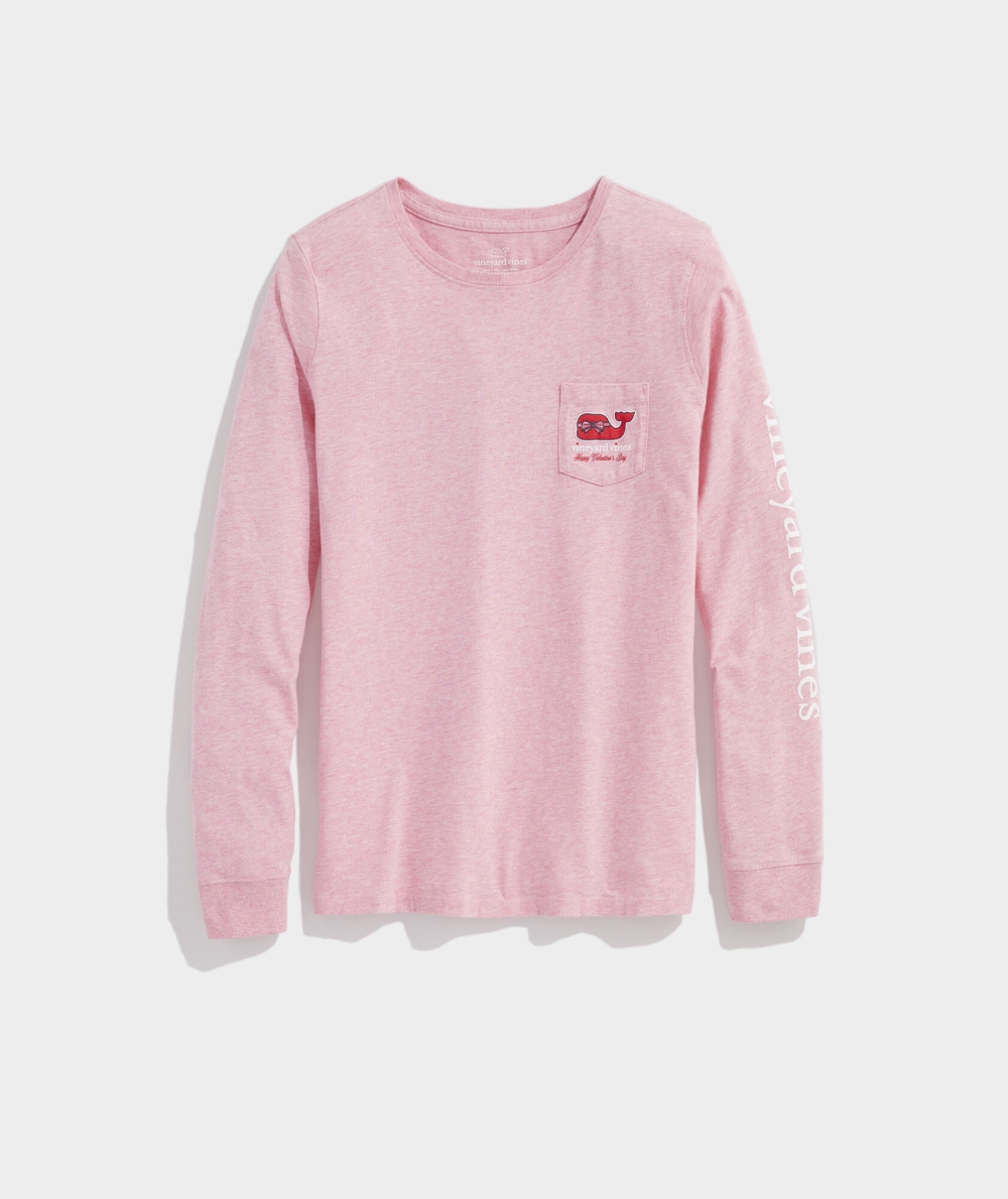 Tops Vineyard Vines Whale Chocolate Box Long-Sleeve Pocket Tee Mujer Rosas | QPT-210389