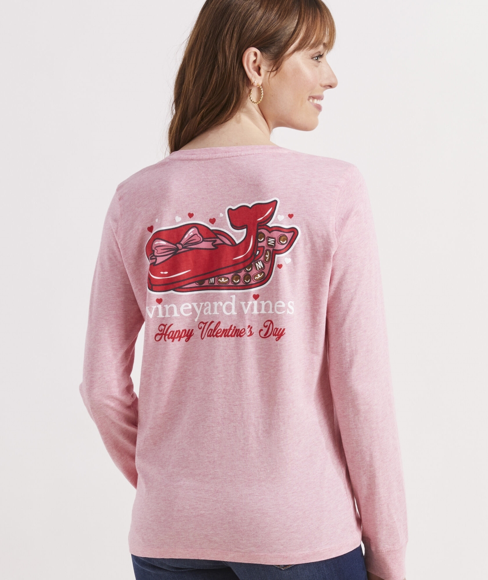 Tops Vineyard Vines Whale Chocolate Box Long-Sleeve Pocket Tee Mujer Rosas | QPT-210389