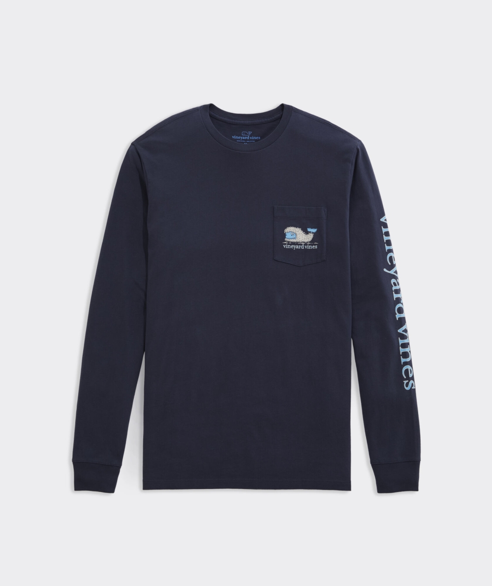 Tops Vineyard Vines Yeti Whale Long-Sleeve Pocket Tee Hombre Azules | UAN-176259