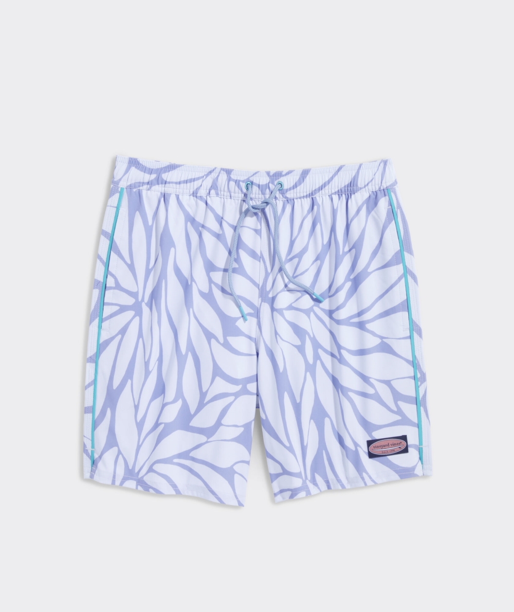 Trajes De Baño Vineyard Vines 7 Inch Printed Chappy Trunks Hombre In Full Bloom - Ice Water | VXD-683475