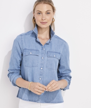 Camisas Vineyard Vines Chambray Breezy Button-Down Mujer Ice Water | YPG-915706