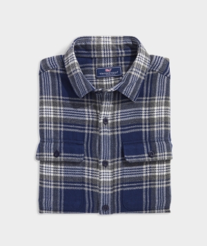 Camisas Vineyard Vines Flannel Herringbone Plaid Workshirt Hombre Azules | IDP-427193