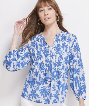 Camisas Vineyard Vines Floral Pintuck Popover Mujer Azules | GRE-358467