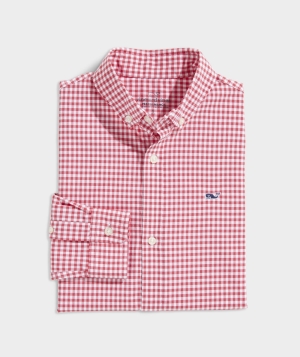 Camisas Vineyard Vines On-The-Go Gingham Shirt Niños Rojos | OQK-653498