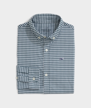 Camisas Vineyard Vines On-The-Go Gingham Shirt Niños Verdes | PWT-570281