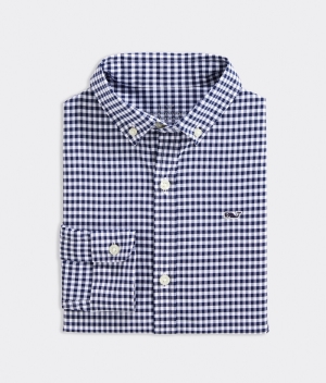 Camisas Vineyard Vines On-The-Go Gingham Shirt Niños Azules | VHU-605824