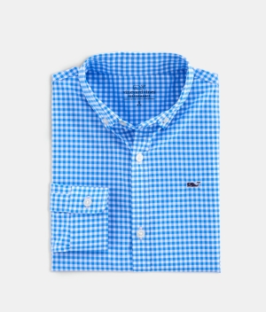 Camisas Vineyard Vines On-The-Go Gingham Shirt Niños Azules | WGV-091856