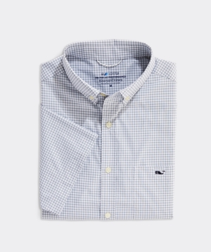 Camisas Vineyard Vines On-The-Go Nylon Corta-Sleeve Gingham Shirt Hombre Barracuda | JUX-268497