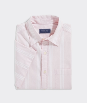 Camisas Vineyard Vines Stretch Algodon Corta-Sleeve Stripe Shirt Hombre Rosas | YGZ-197842