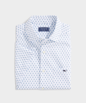 Camisas Vineyard Vines Stretch Poplin Corta-Sleeve Leaf Tile Shirt Hombre Turquesa | JYR-687915