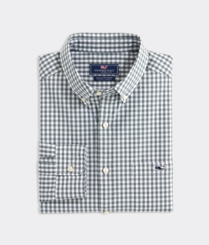 Camisas Vineyard Vines Stretch Poplin Gingham Shirt Hombre Verdes | AGW-093851