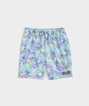 Nadar Vineyard Vines Printed Chappy Swim Trunks Niños Bonefish Palm Beach - Neon Kiwi | CNB-215483