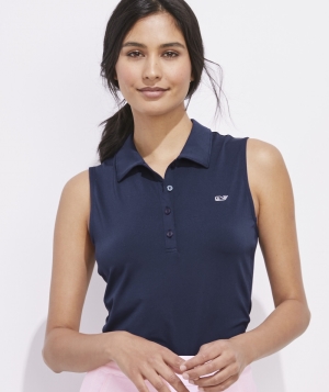 Polos Vineyard Vines Sin Manga Solid Jersey Polo Mujer Azules | STG-519386