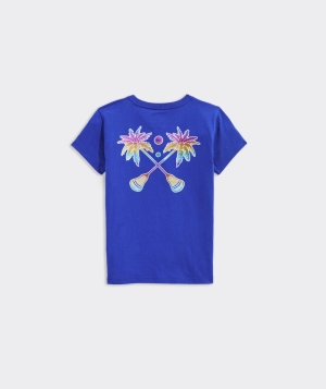 Tees Vineyard Vines Foil Lacrosse Palms Corta-Sleeve Pocket Tee Niños Azules | JZS-324196