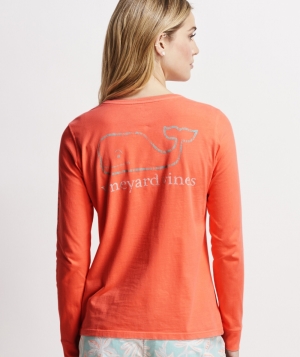 Tees Vineyard Vines Garment-Dyed Vintage Whale Long-Sleeve Pocket Tee Mujer Neon Sunset | DOK-634089