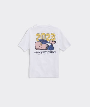 Tees Vineyard Vines Graduation Whale Corta-Sleeve Pocket Tee Niños Blancos | ZEA-850291