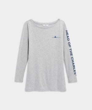 Tees Vineyard Vines HOC21 Logo Boatneck Simple Tee Mujer Grises | MOY-102479