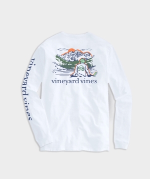 Tees Vineyard Vines Hockey Pond Long-Sleeve Pocket Tee Hombre Blancos | XMS-431967