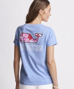 Tees Vineyard Vines Kentucky Derby Roses Whale Corta-Sleeve Pocket Tee Mujer Azules | CHN-352946