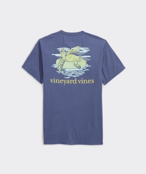 Tees Vineyard Vines Lazy River Turtle Corta-Sleeve Pocket Tee Hombre Ocean Splash | XEV-709826