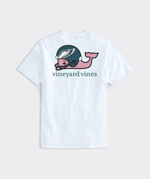 Tees Vineyard Vines Philadelphia Eagles Helmet Whale Corta-Sleeve Pocket Tee Hombre Blancos | LDE-820946