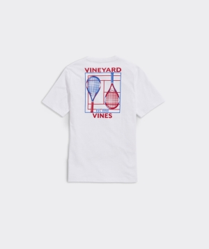 Tees Vineyard Vines Retro Tenis Court Corta-Sleeve Pocket Tee Niños Blancos | JSD-253140