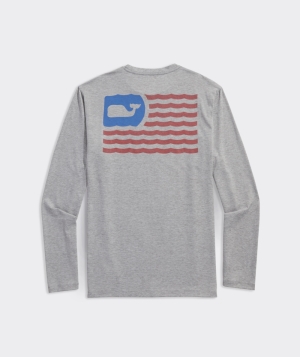 Tees Vineyard Vines Waving Flag Long-Sleeve Harbor Performance Tee Hombre Grises | XKA-460723