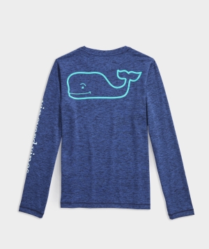 Tees Vineyard Vines Whale Logo Long-Sleeve Harbor Performance Tee Niños Azul Marino | JFM-948235