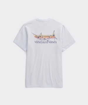 Tops Vineyard Vines Painted Marlin Sunset Corta-Sleeve Pocket Tee Hombre Ice Water | CNA-954273