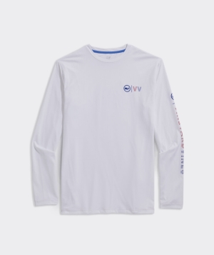 Trajes De Baño Vineyard Vines Americana A Rayas Text Long-Sleeve Harbor Performance Tee Hombre Blancos | GNQ-862731